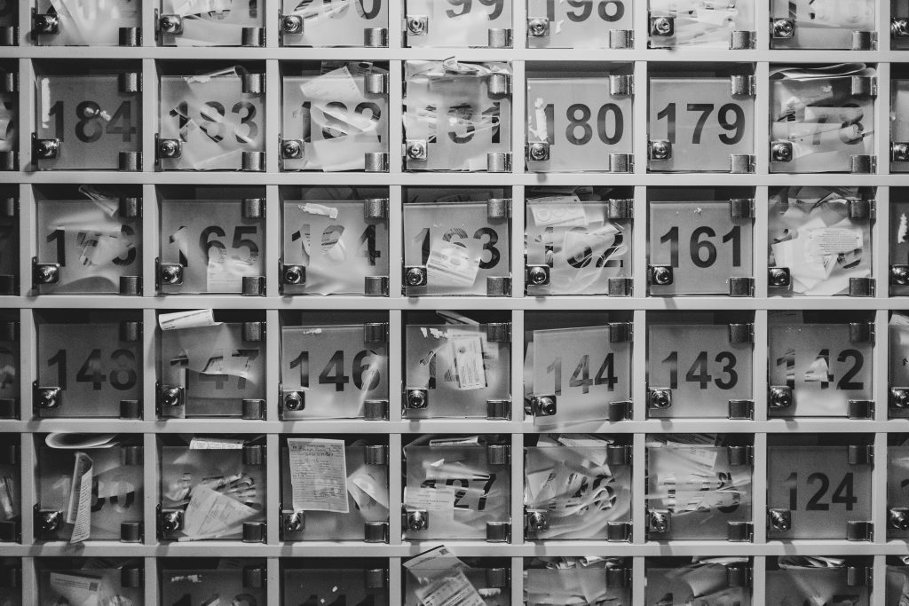 Unorganised numbered boxes black and white