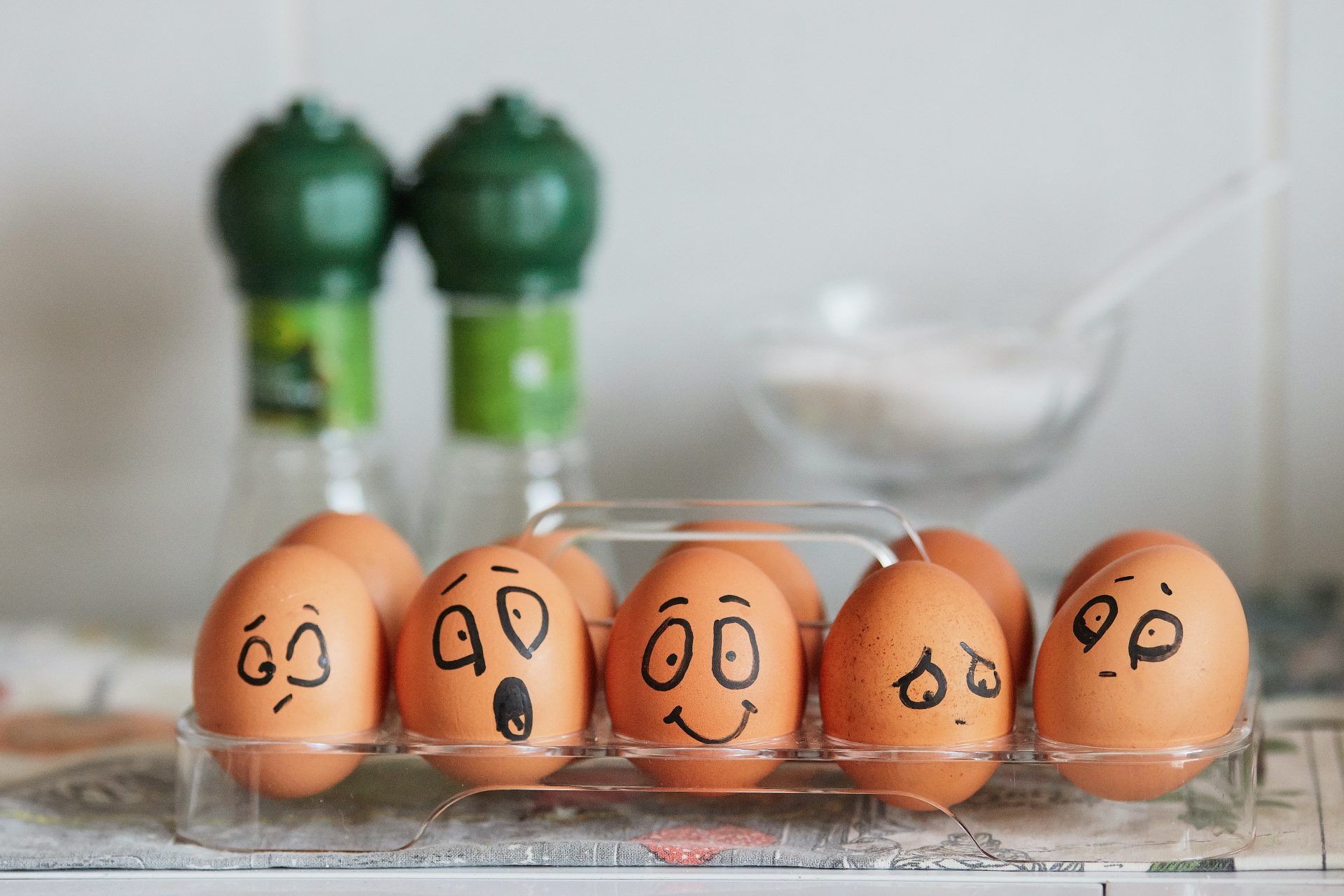 five eggs-showing different emotions